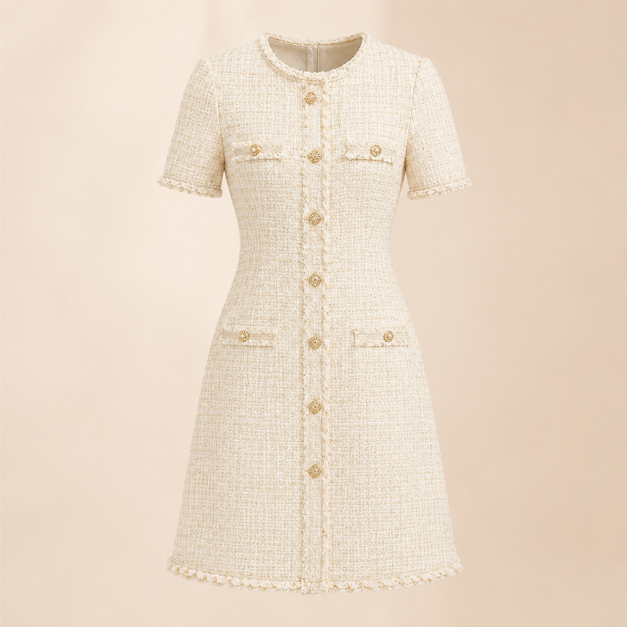 Đầm tweed cổ tròn